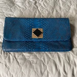 Faux Snakeskin Blue Clutch or Cossbody